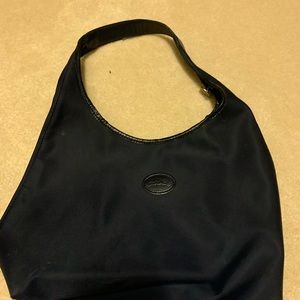 LongChamp navy nylon hobo shoulder bag with leather trim